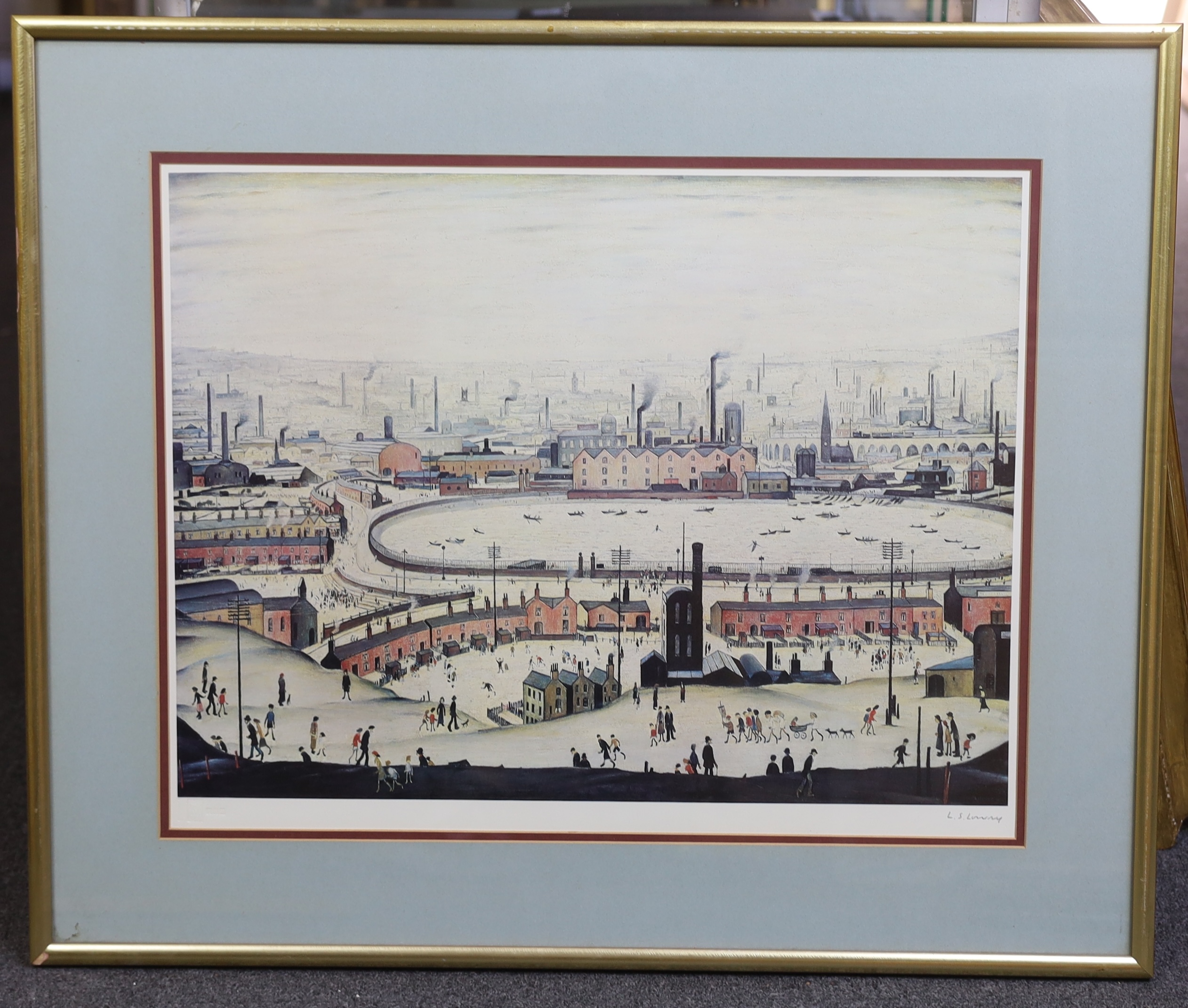 Laurence Stephen Lowry (English, 1887-1976), ‘The Pond', offset colour lithograph, 45.5 x 58cm